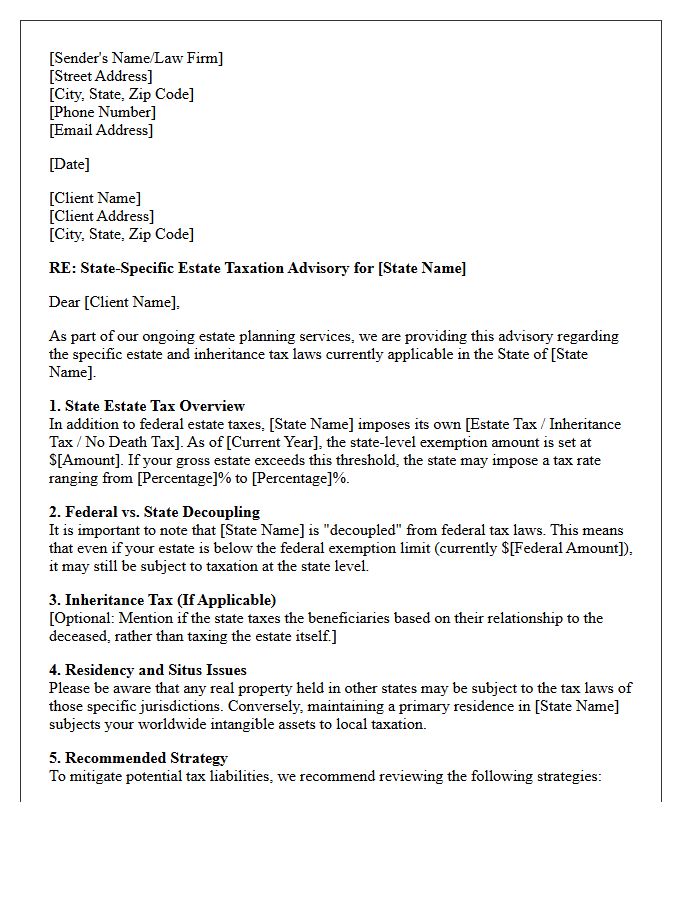 State-Specific Estate Taxation Advisory Letter