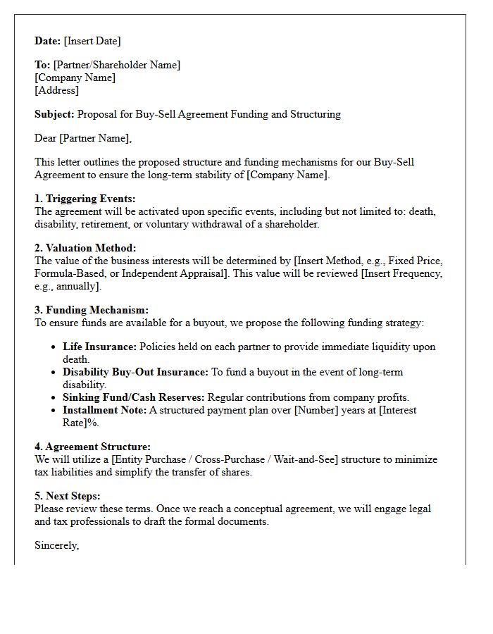 Buy-Sell Agreement Funding and Structuring Letter