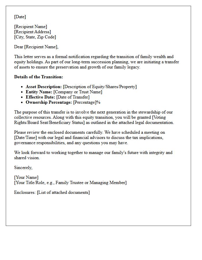 Family Wealth Transfer and Equity Transition Letter