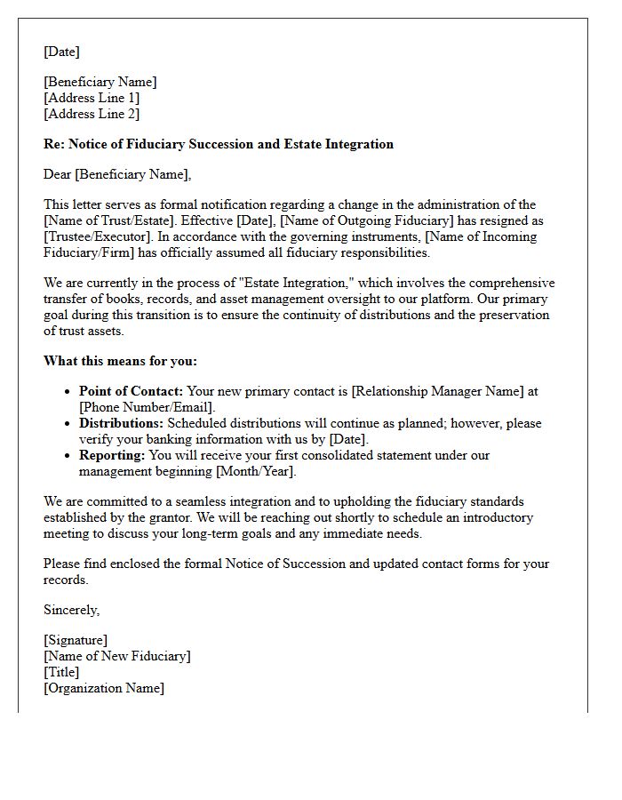 Fiduciary Trust and Estate Integration Succession Letter