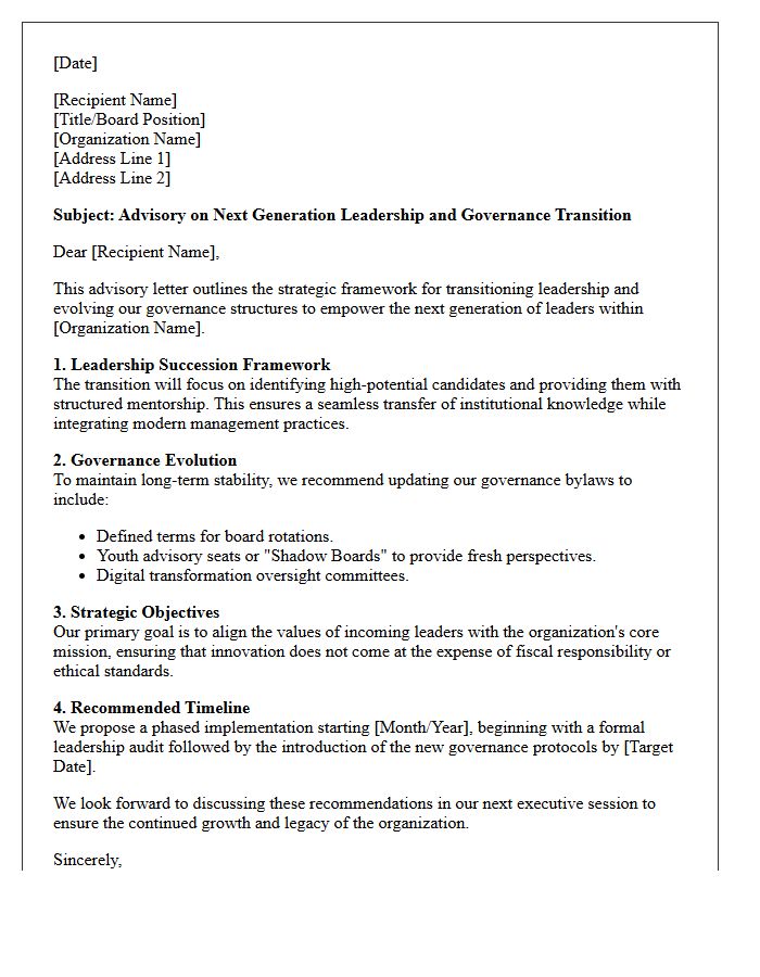 Next Generation Leadership and Governance Advisory Letter