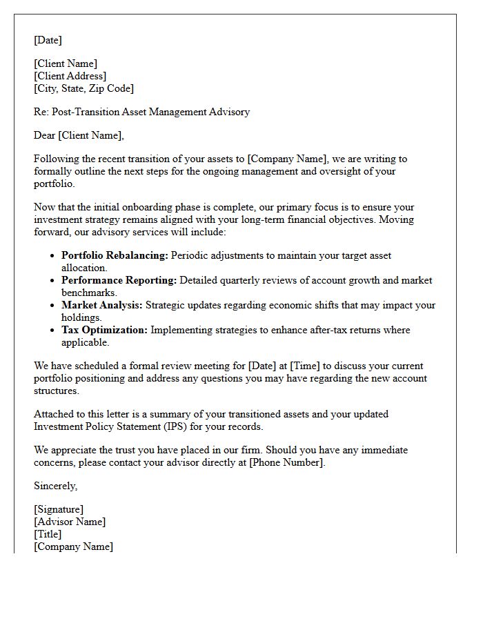 Post-Transition Asset Management Advisory Letter