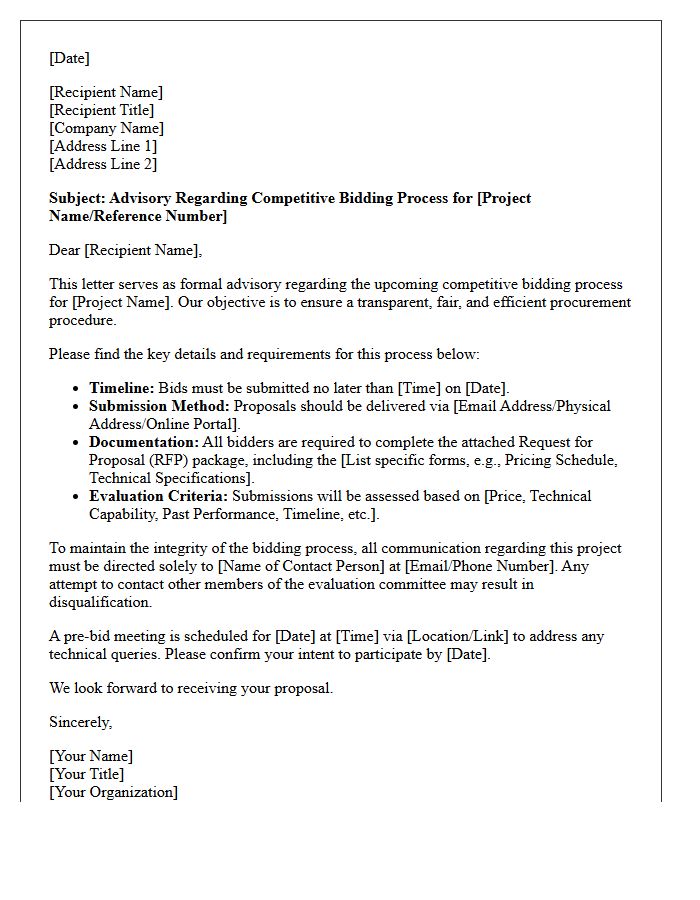 Competitive Bidding Process Advisory Letter