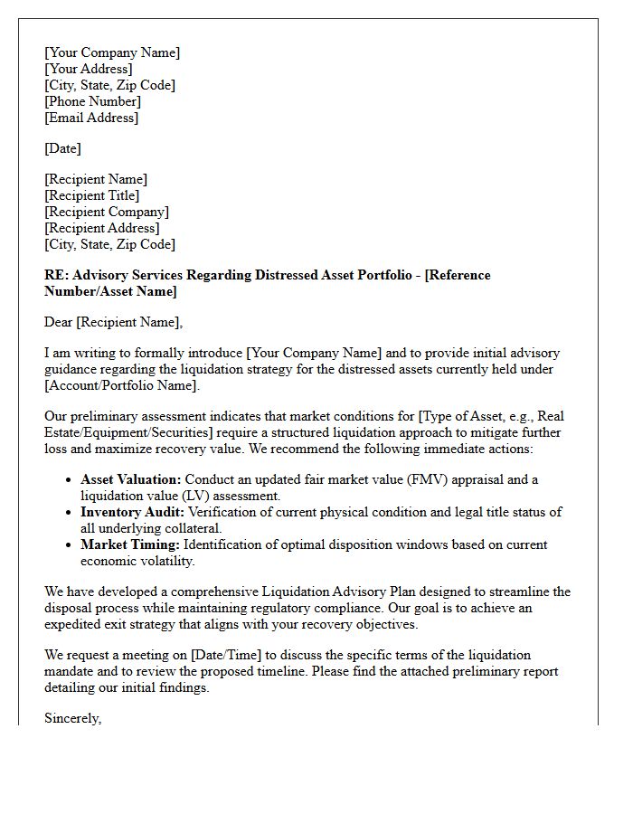 Initial Distressed Asset Liquidation Advisory Letter
