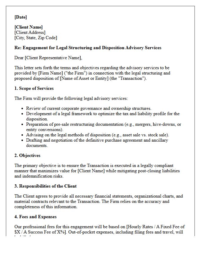 Legal Structuring and Disposition Advisory Letter