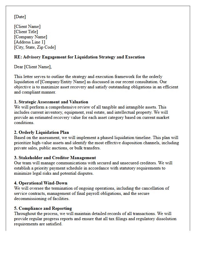 Liquidation Strategy and Execution Advisory Letter