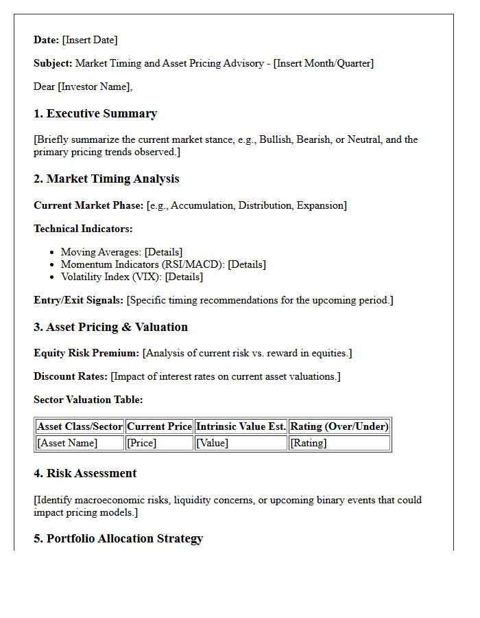 Market Timing and Asset Pricing Advisory Letter