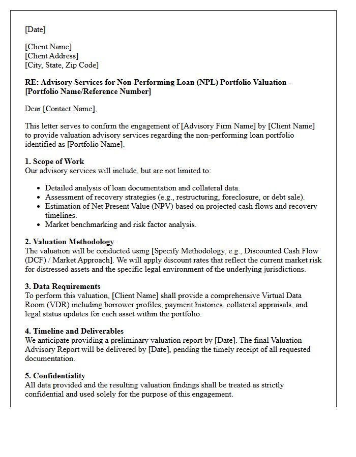 Non-Performing Loan Portfolio Valuation Advisory Letter