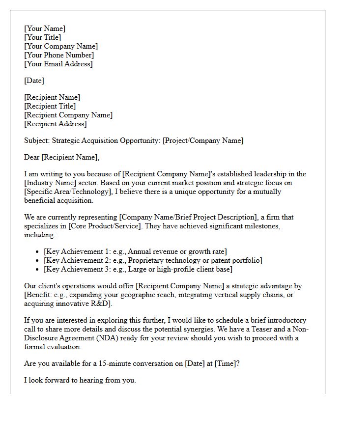 Potential Buyer Identification and Outreach Letter