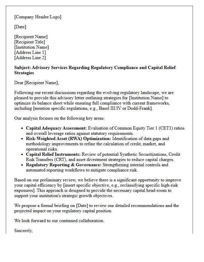 Regulatory Compliance and Capital Relief Advisory Letter