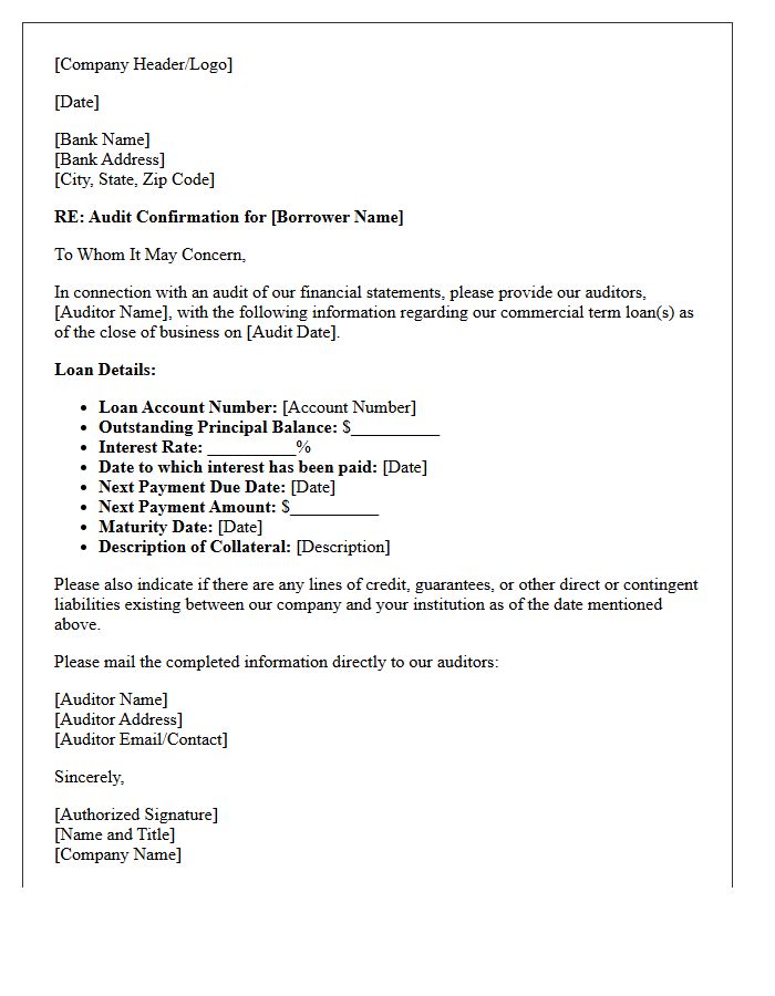 Commercial Term Loan Balance Audit Confirmation Letter