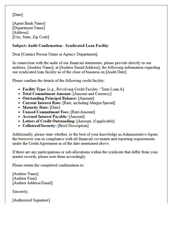 Corporate Syndicated Loan Audit Confirmation Letter