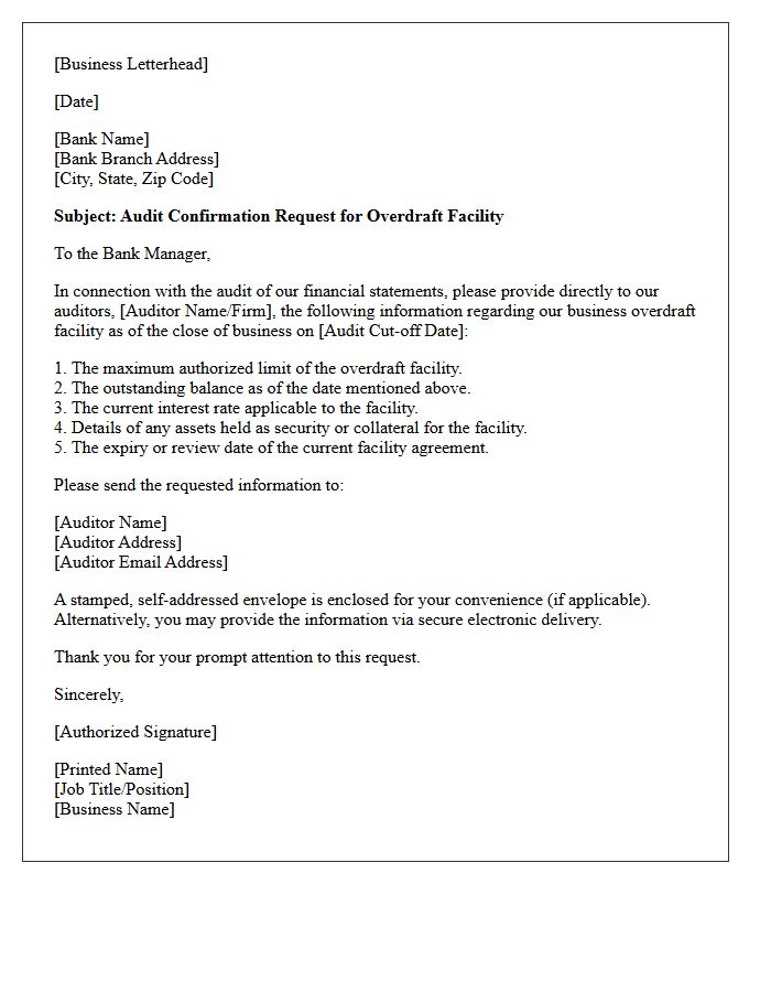 Small Business Overdraft Facility Audit Confirmation Letter