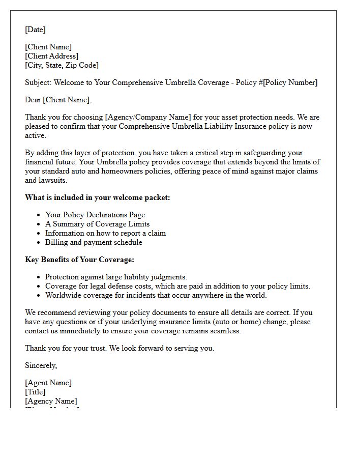 Comprehensive Umbrella Coverage Welcome Letter