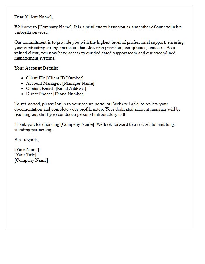 Exclusive Umbrella Client Welcome Letter