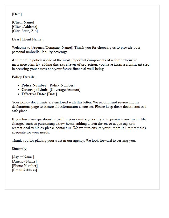 New Client Umbrella Insurance Welcome Letter