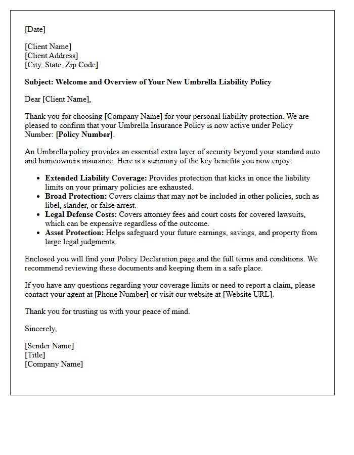 Umbrella Policy Benefits Welcome Letter
