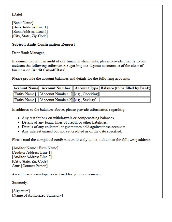 Blank Deposit Account Balance Audit Confirmation Letter