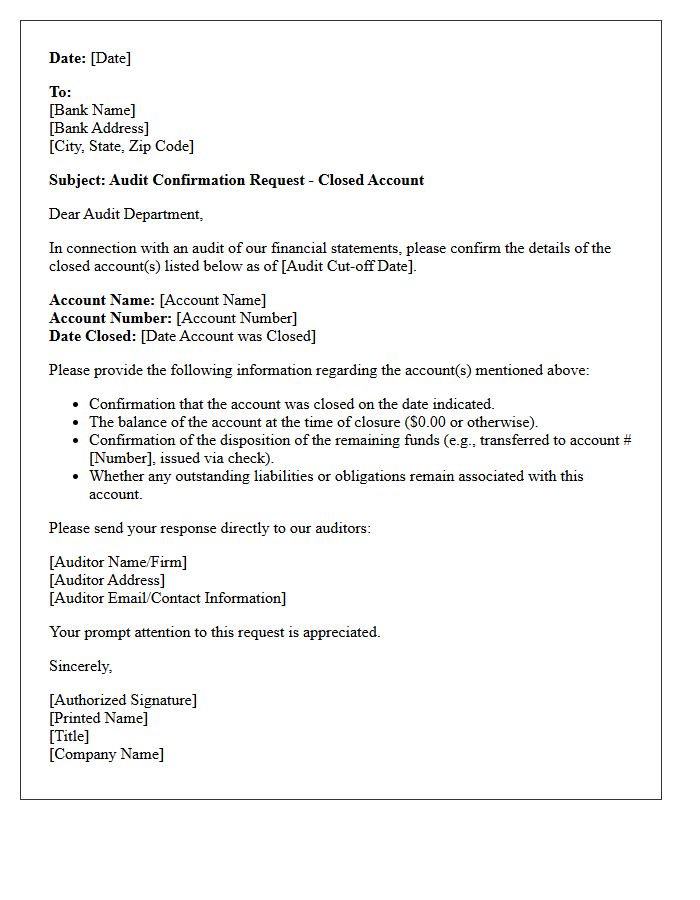 Closed Deposit Account Balance Audit Confirmation Letter