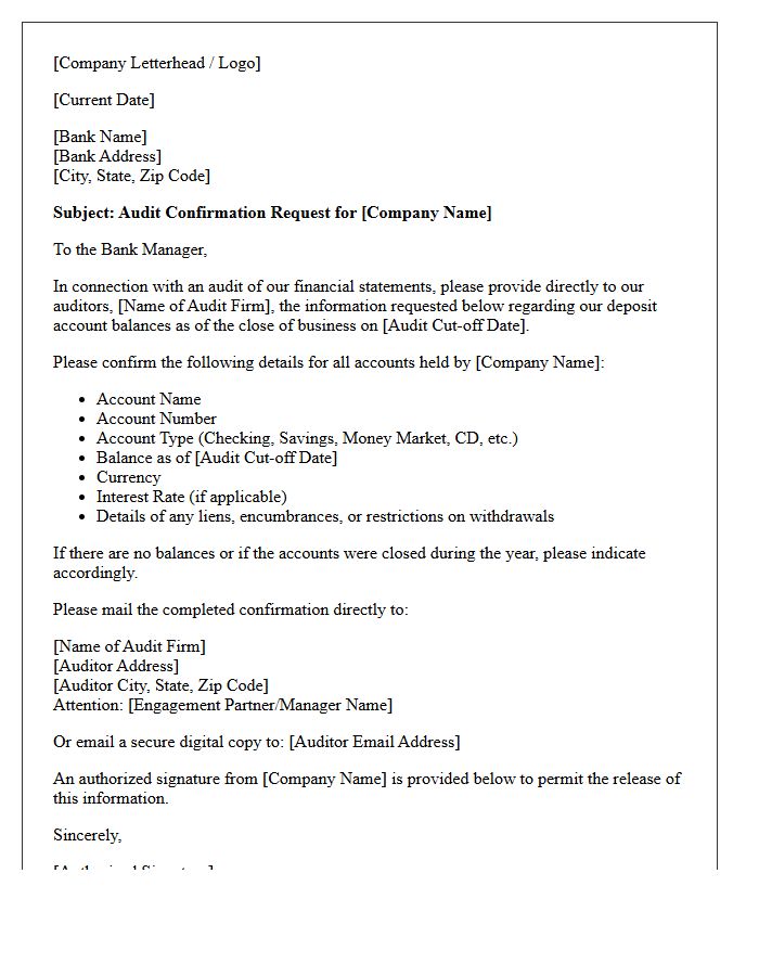 Corporate Deposit Account Balance Audit Confirmation Letter