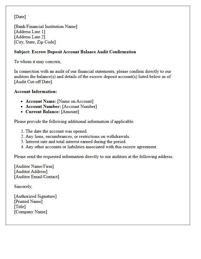 Escrow Deposit Account Balance Audit Confirmation Letter