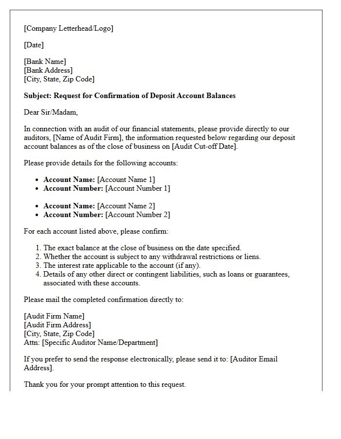 External Audit Deposit Account Balance Confirmation Letter