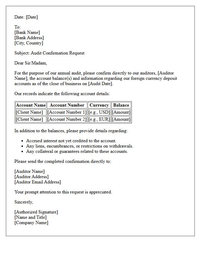 Foreign Currency Deposit Account Balance Audit Confirmation Letter
