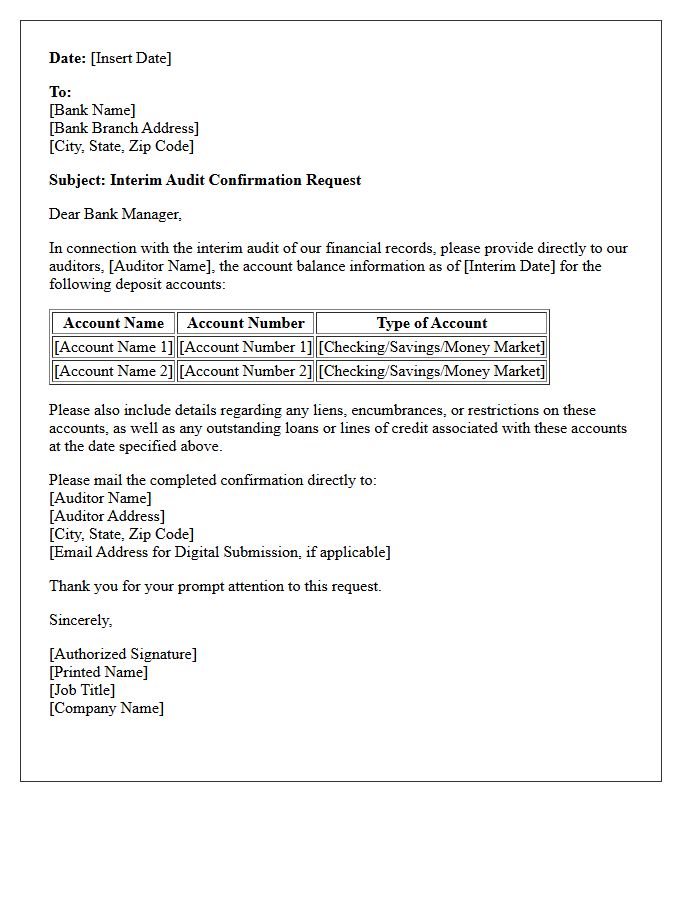 Interim Deposit Account Balance Audit Confirmation Letter