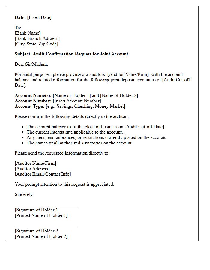 Joint Deposit Account Balance Audit Confirmation Letter