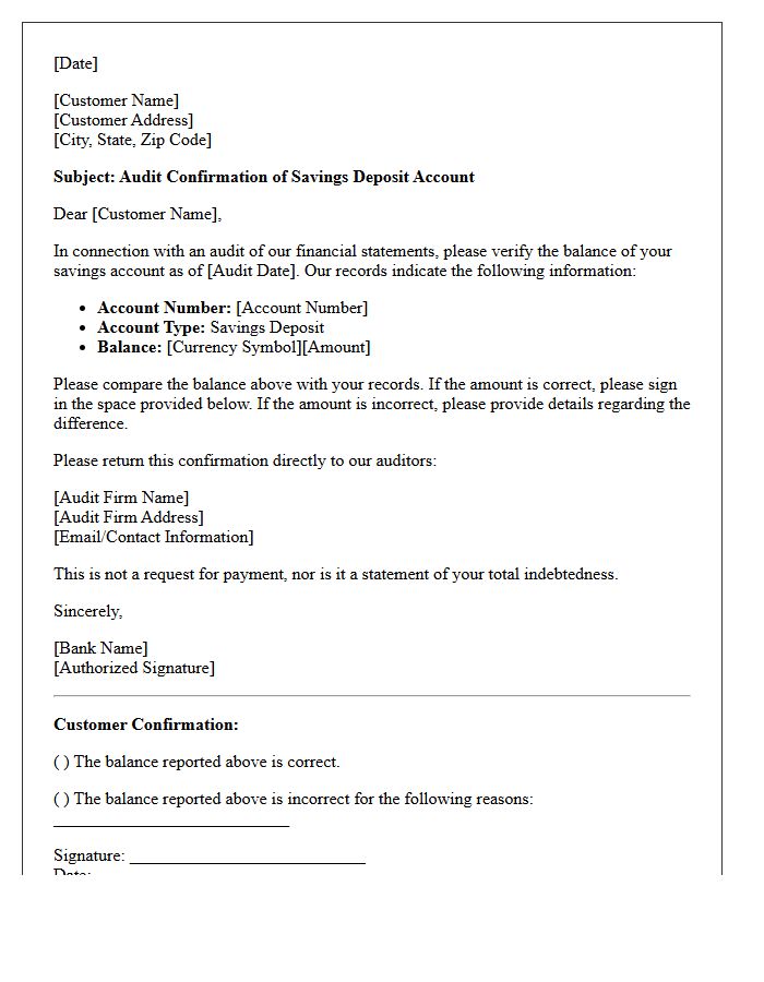 Savings Deposit Account Balance Audit Confirmation Letter