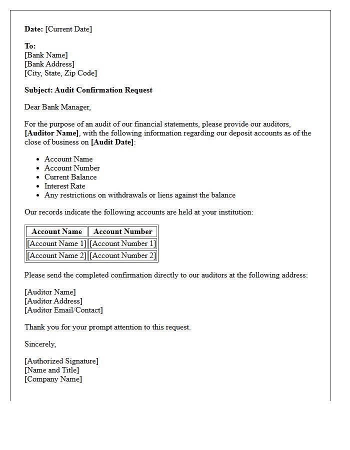 Standard Deposit Account Balance Audit Confirmation Letter