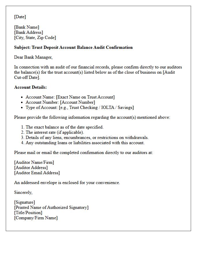 Trust Deposit Account Balance Audit Confirmation Letter