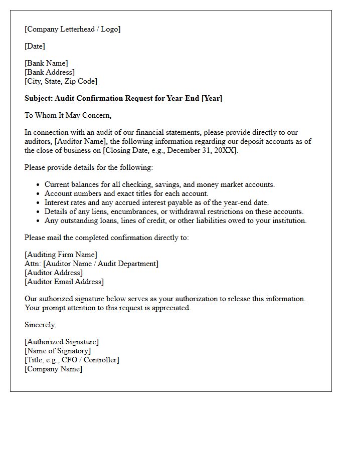 Year-End Deposit Account Balance Audit Confirmation Letter