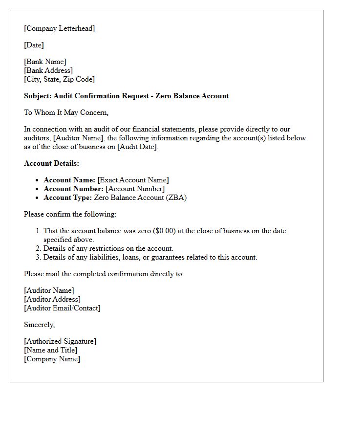 Zero Balance Deposit Account Audit Confirmation Letter