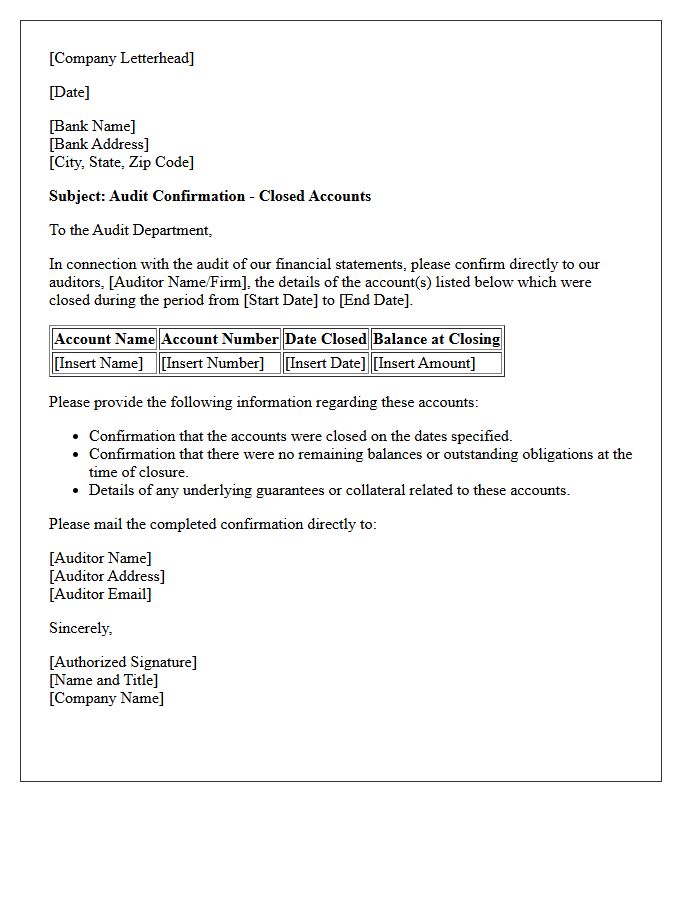 Corporate Closed Account Audit Confirmation Letter