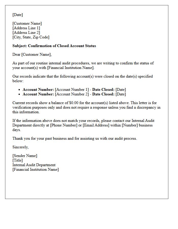 Internal Audit Closed Account Status Letter