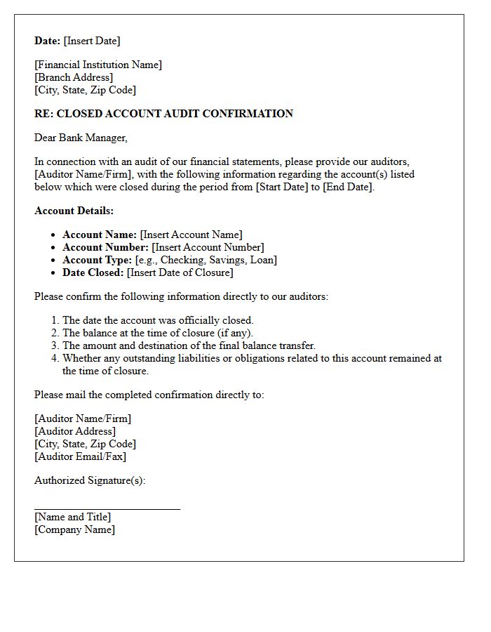 Standard Closed Account Audit Confirmation Letter
