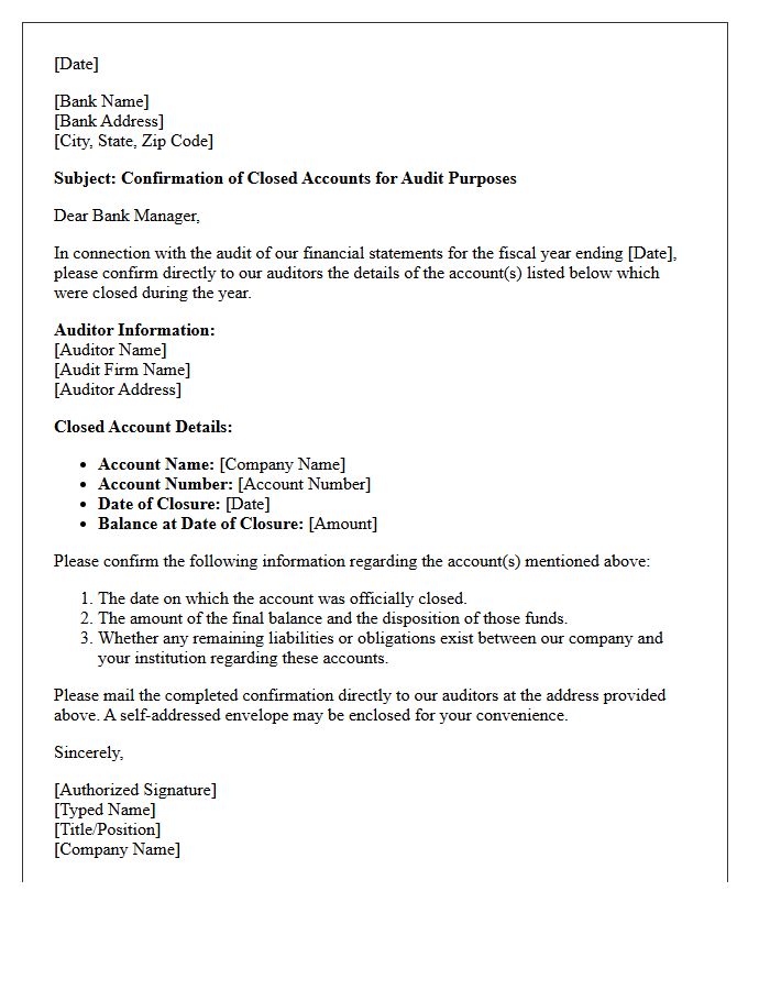 Year-End Closed Account Audit Confirmation Letter