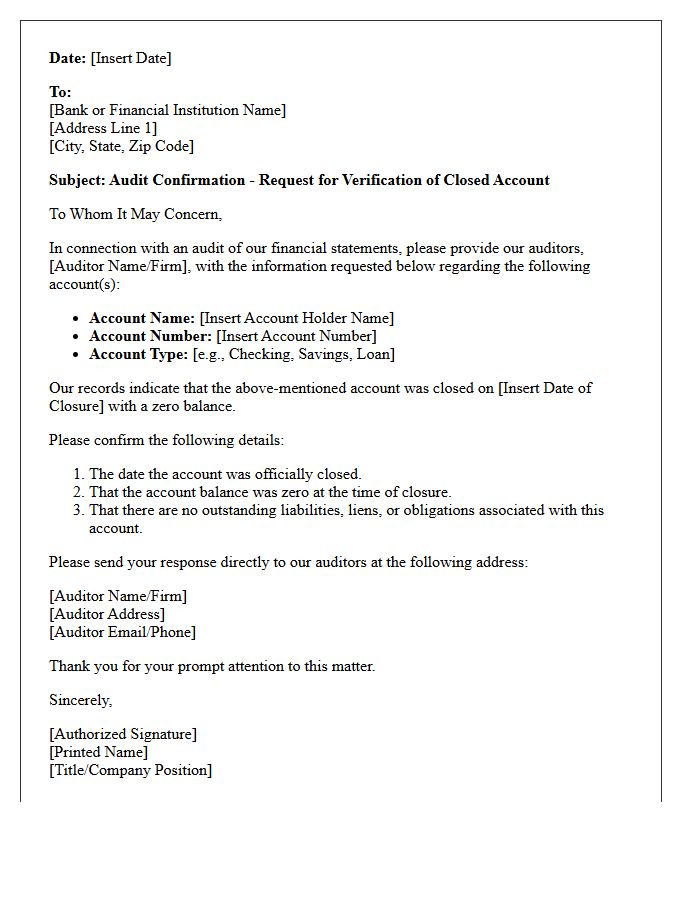 Zero Balance Closed Account Audit Confirmation Letter