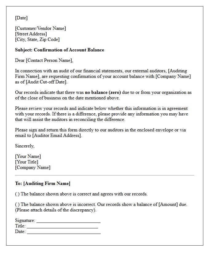 External Auditor Zero Balance Verification Letter