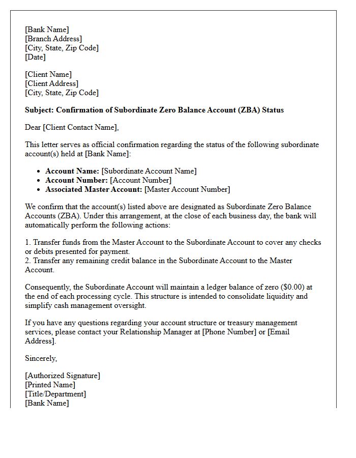 Subordinate Zero Balance Account Status Letter
