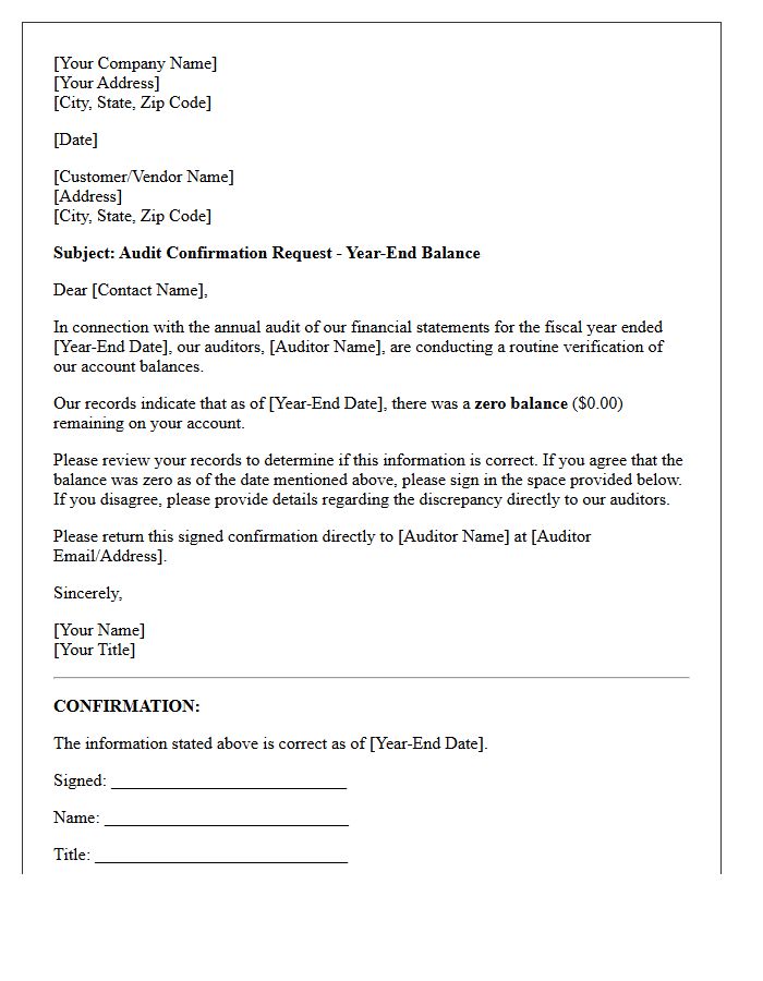 Year-End Zero Balance Audit Letter
