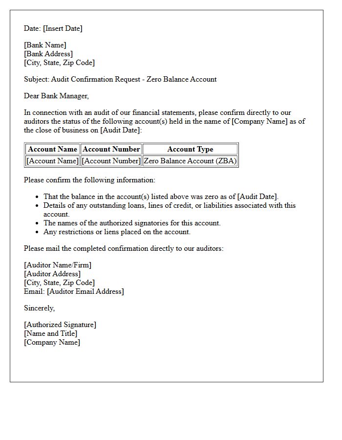 Zero Balance Account Audit Confirmation Letter