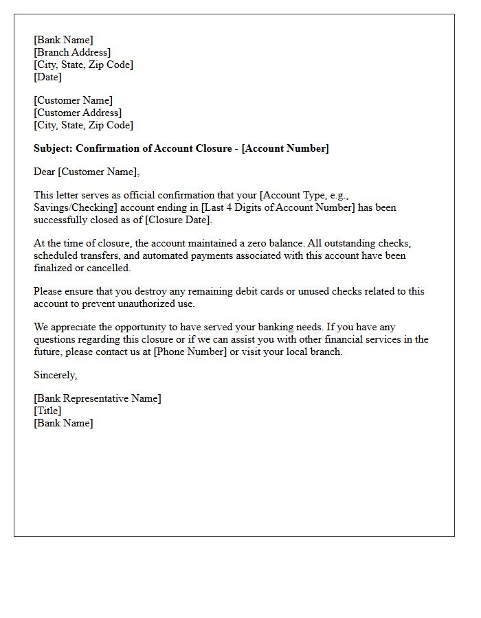 Zero Balance Account Closure Confirmation Letter
