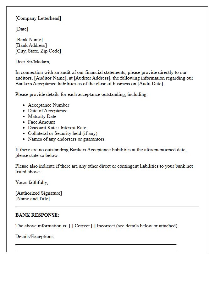 Bankers Acceptance Liability Audit Confirmation Letter
