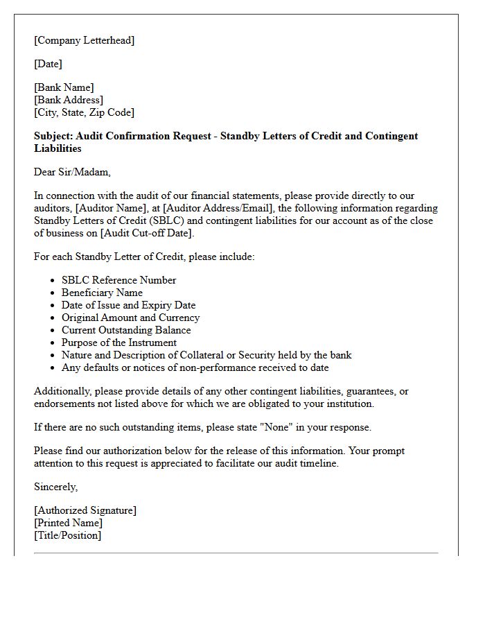 Standby Letter of Credit Contingent Liability Audit Letter