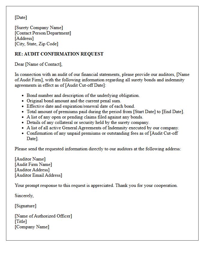 Surety Bond and Indemnity Audit Confirmation Letter