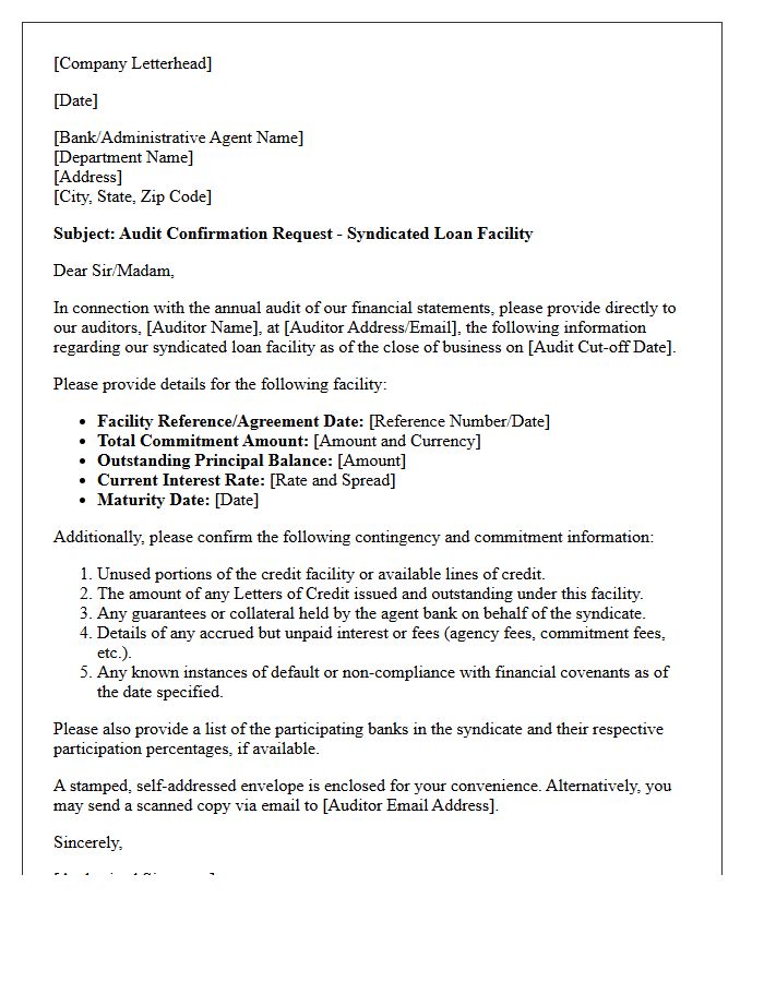 Syndicated Loan Contingency Audit Confirmation Letter