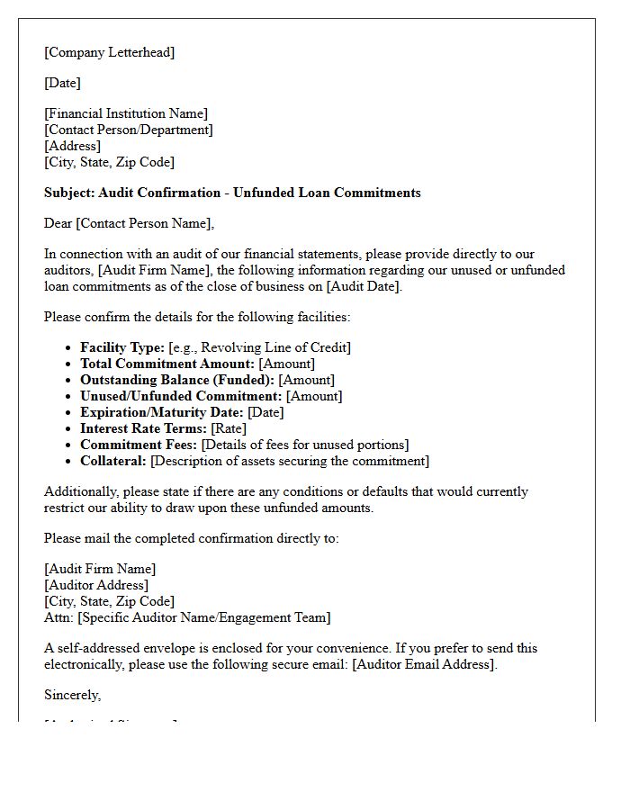 Unfunded Loan Commitment Audit Confirmation Letter