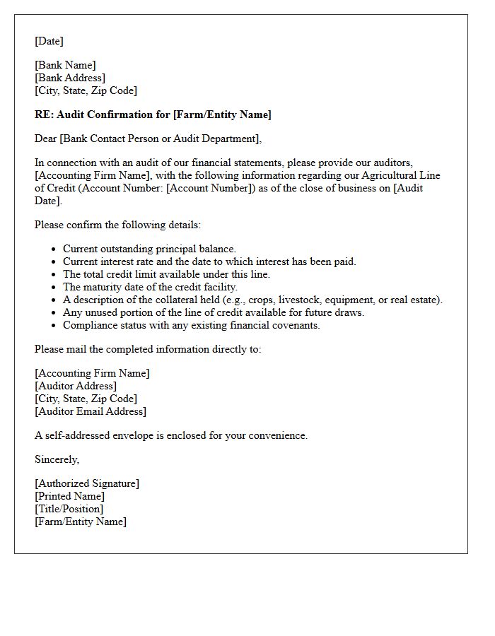 Agricultural Line of Credit Bank Audit Letter